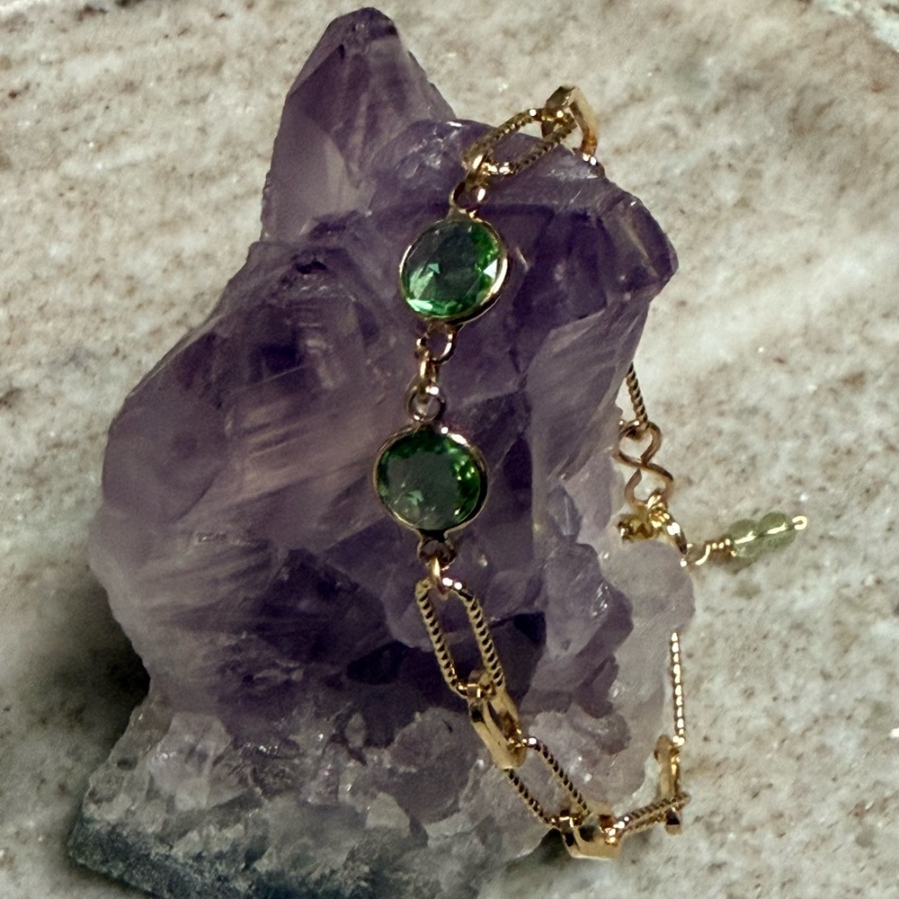 Gold-Filled Peridot Green Bracelet - August Birth Stone. - Picture 3 of 5